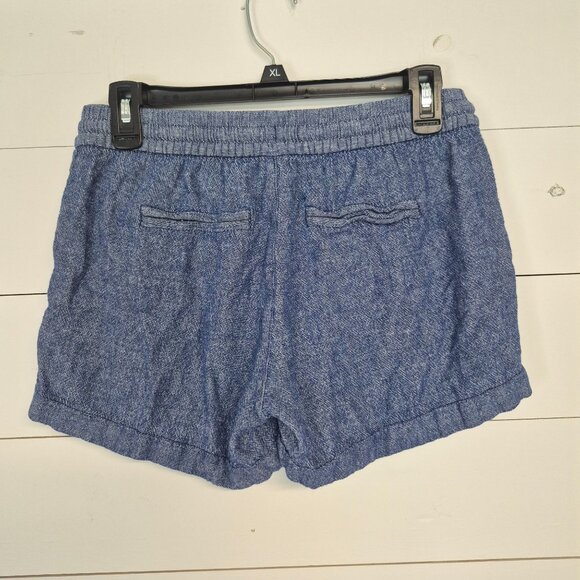 Old Navy Blue Chambray Drawstring Shorts Womens Size S Linen Blend With Pockets - Picture 3 of 6